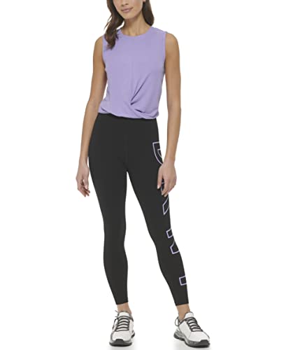 DKNY Women's Exploded Logo High Waist 7/8 Leggings, Black/Tulip Purple, M von DKNY