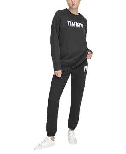DKNY Women's Fade Away Logo Longline Sweatshirt, Black, Large von DKNY
