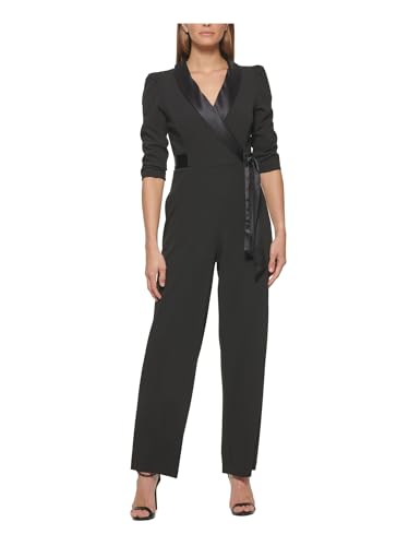 DKNY Women's Faux Wrap Collared Jumpsuit with Long Sleeves Dress, Black, 34 von DKNY