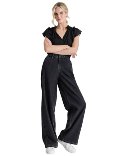 DKNY Women's High Rise Wide Leg Trousers, Blackout, Size 30 von DKNY