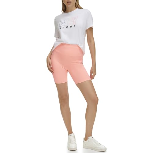 DKNY Women's High Shine Biker Shorts, Atomic Pink, L von DKNY