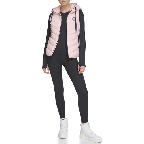 DKNY Women's Hooded Puffer Vest, Rosewater, M von DKNY