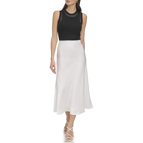 DKNY Women's Jacquard Striped Midi Slip Skirt, Ivory, Medium von DKNY