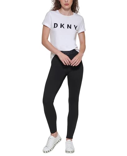 DKNY Women's Leggings with Logo Waistband, Black, M von DKNY