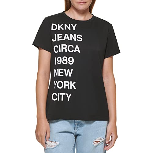 DKNY Women's Logo Circa 1989 T-Shirt, Black / White, L von DKNY