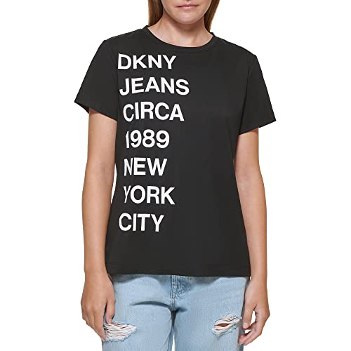 DKNY Women's Logo Circa 1989 T-Shirt, Black / White, S von DKNY