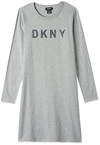 DKNY Women's Logo T-Shirt Dress, L/S Cotton Heather Grey/Silver, Large von DKNY