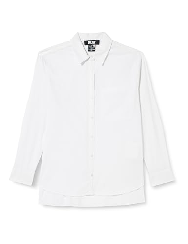 DKNY Women's Logo Tape Elongated Top Button Down Shirt, White/White, X-Large von DKNY