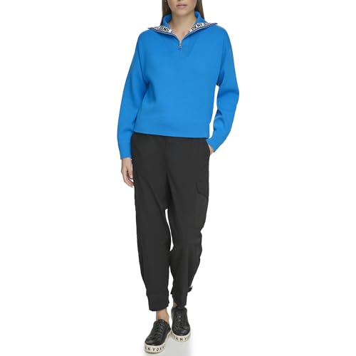 DKNY Women's Long Sleeve Funnel Neck Half Zip Sweatshirt, Electric Blue, X-Large von DKNY