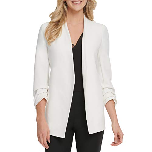 DKNY Women's Long Sleeve Open Front Jacket with Pockets Business Casual Blazer, Ivory, M von DKNY