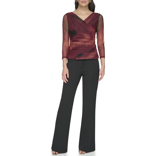 DKNY Women's Long Sleeve Printed Mesh Top Blouse, Bricklane Multi, Large von DKNY