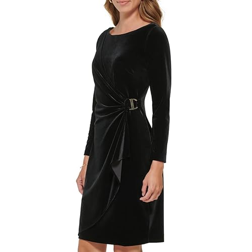 DKNY Women's Long Sleeve V-Neck Side Rush Dress, Black, 8 von DKNY