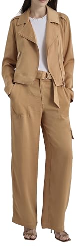 DKNY Women's Long Sleeves Contrast Stitch Moto Jacket, Tawney, XL von DKNY