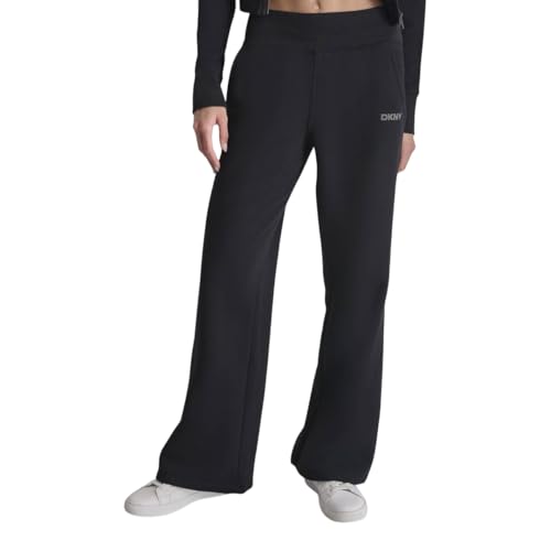 DKNY Women's MINI Stud Logo Wide Leg with Pockets Pants, Black, M von DKNY