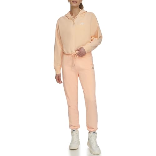 DKNY Women's Metallic Bubble Logo Button Front Hoodie with Drawcord Hooded Sweatshirt, Belini, S von DKNY