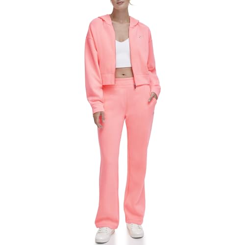 DKNY Women's Metallic Bubble Logo Wide Leg Track Pant with Pockets, Atomic Pink, Small von DKNY