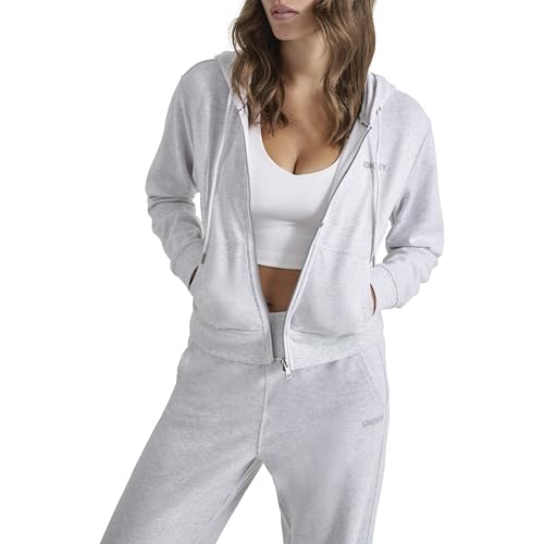 DKNY Women's Mini Stud Logo Full Zip Hoodie Jacket, Optic Heather, L von DKNY