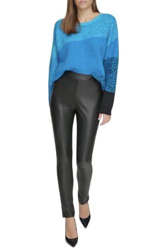 DKNY Women's PU with Logo Leggings, Black, Large von DKNY