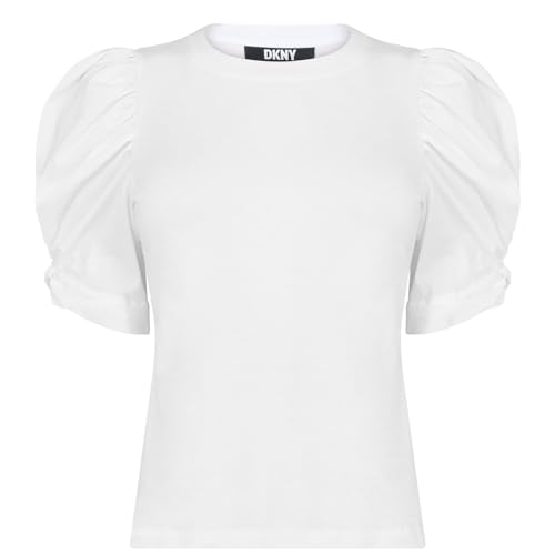 DKNY Women's Puff Sleeve Top in Mixed Media, White, S von DKNY