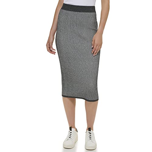 DKNY Women's Pull On Rib-Knit Midi Skirt, Black/White, XS von DKNY