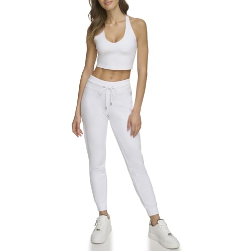 DKNY Women's Rhinestone Logo Cuff Jogger, White, Small von DKNY