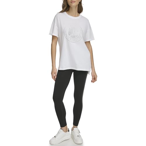 DKNY Women's Rhinestone Medallion T-Shirt, White, M von DKNY