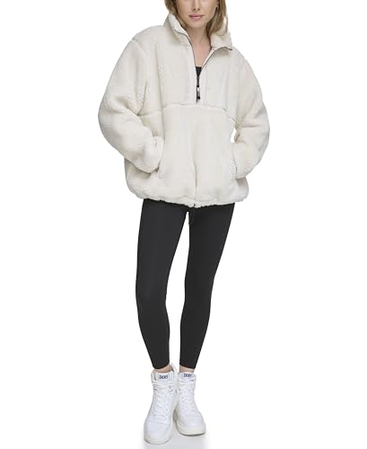 DKNY Women's Roebling Funnel Fleece, White, XS von DKNY