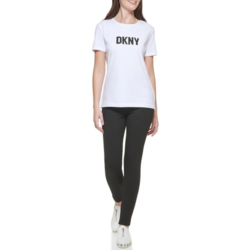 DKNY Women's Short Sleeve Logo T-shirt, White / Black, L von DKNY