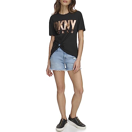 DKNY Women's Short Sleeve O Ring Logo T Shirt, Black, M von DKNY