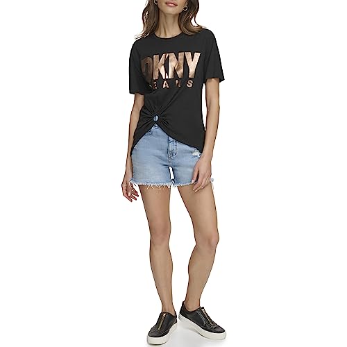 DKNY Women's Short Sleeve O Ring Logo T Shirt, Black, XXS von DKNY