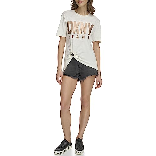 DKNY Women's Short Sleeve O Ring Logo T Shirt, Pristine, L von DKNY