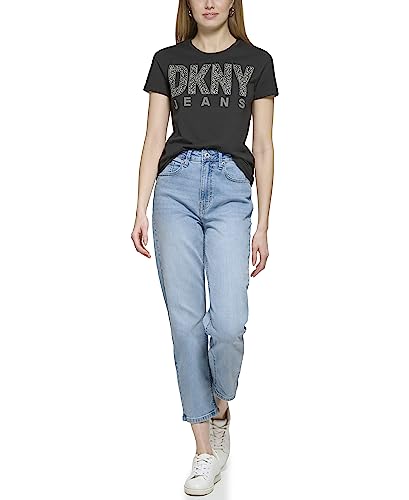 DKNY Women's Short Sleeve Stud Logo T Shirt, Black, S von DKNY