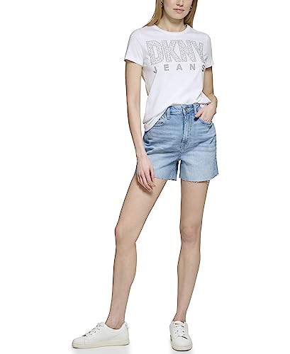 DKNY Women's Short Sleeve Stud Logo T Shirt, White, XL von DKNY