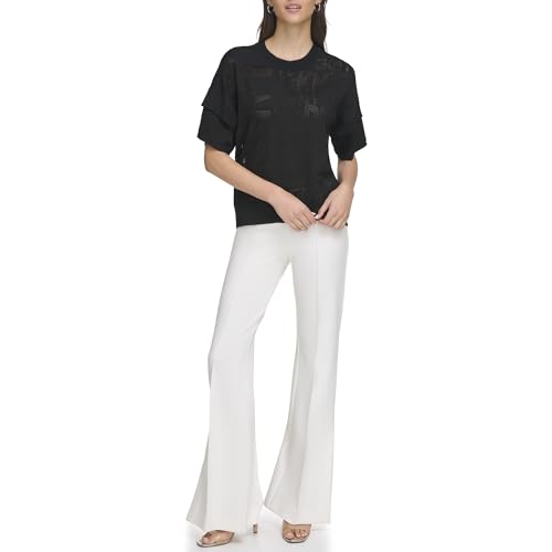 DKNY Women's Short Sleeves Logo Sweater, Black, S von DKNY