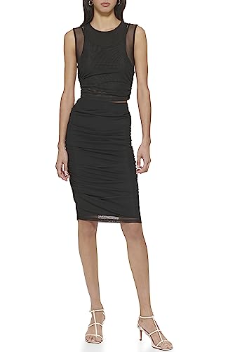 DKNY Women's Side Ruch MESH Skirt, Black, L von DKNY