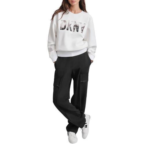DKNY Women's Skyline Logo Crewneck Pullover Sweater, Ivory, L von DKNY