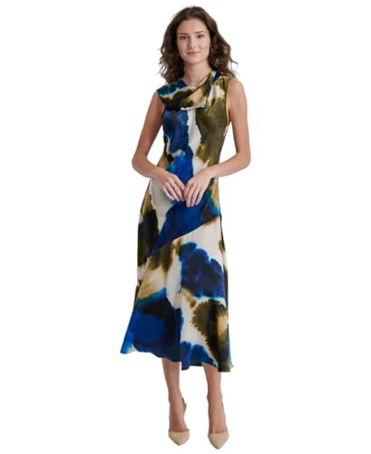 DKNY Women's Sleeveless Printed Tie Neck, Exploded Ink Swirl, Small von DKNY