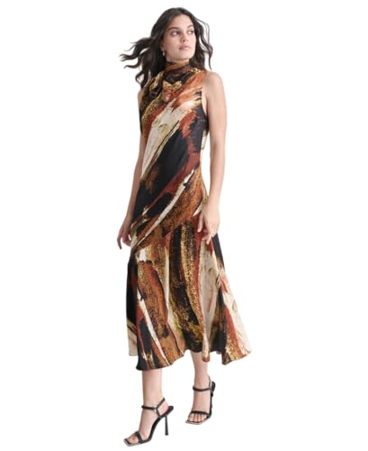 DKNY Women's Sleeveless Printed Tie Neck Dress, Paint Stroke, Medium von DKNY
