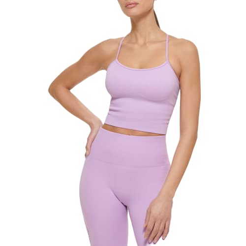 DKNY Women's Sport Rib Seamless Strappy Crop Top with Removable Cups T-Shirt, Blickdicht, Wild Violet, Large von DKNY