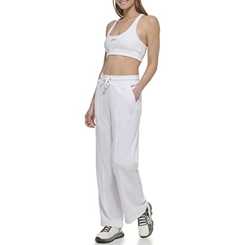 DKNY Women's Tonal Stacked Logo Pintuck Wide Leg Sweatpants, White, Medium von DKNY