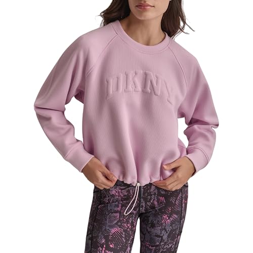 DKNY Women's Varsity Puff Logo Crew Neck Pullover Sweater, Pink Lavender, XL von DKNY