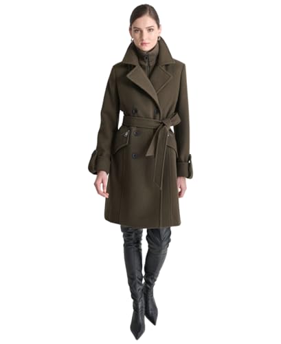 DKNY Women's Zip Front Belted Wrap Coat, Loden, Medium von DKNY