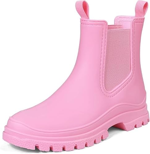DKSUKO Damen Kurze Regenstiefel Gummi Wasserdicht Gartenstiefel Elastisch Slip On Knöchel Chelsea Boot Mode Isolierter Regenschuh für Outdoor Arbeit Dicke Sohle, rosa, matt, 37 EU DKSUKO Damen Kurze Regenstiefel Gummi Wasserdicht Gartenstiefel Elastisch Slip On Knöchel Chelsea Boot Mode Isolierter Regenschuh für Outdoor Arbeit Dicke Sohle, rosa, matt, 37 EU von DKSUKO