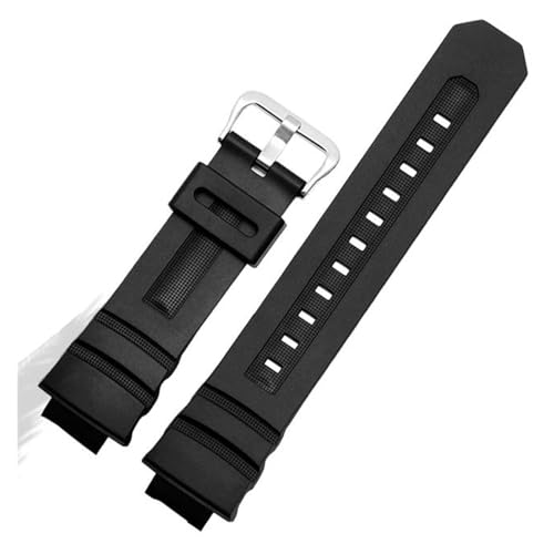 DKWOIS 16 mm Silikon-Uhrenarmband, kompatibel mit Casio G-Shock AW-591/590/5230/282B AWG-M100/101 G-7700/7710, Armband aus weichem Gummi, schwarz(Black silver) von DKWOIS