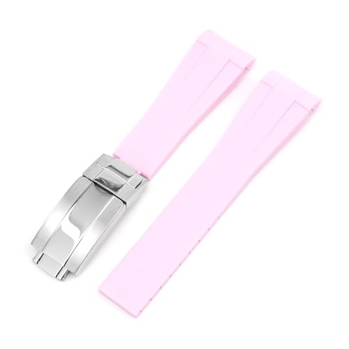 DKWOIS 20 mm gebogenes FKM-Uhrenarmband, kompatibel mit Omega X Swath Moothswatch Style CTS Herren- und Damen-Uhrenarmband(Pink,20MM_SILVER BUCKLE) von DKWOIS