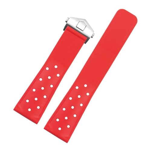 DKWOIS 22 mm weiches Gummi-Silikon-Armband, kompatibel mit TAG HEUER-Armband MONACO CARRERA FORMEL 1, Uhrenarmband mit Faltschließe(Red silver) von DKWOIS