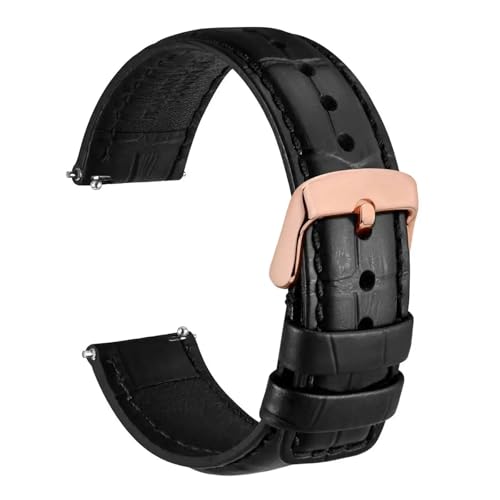 DKWOIS Alligatorleder-Uhrenarmband, 18 mm, 20 mm, 22 mm, 24 mm, Schnellverschluss, klassisch geprägtes Armband, Ersatz for Herren(Black-Rosegold,18mm) von DKWOIS