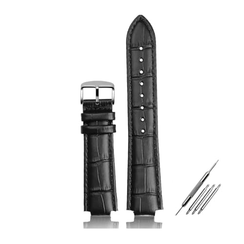 DKWOIS Armband aus echtem Leder mit Schmetterlingsverschluss, kompatibel mit Louis Vuitton Tambour Q1121 Herren Damen Q114k LV Rindslederarmband 21,12 mm 18,10 mm(Black silverA,18.10mm) von DKWOIS