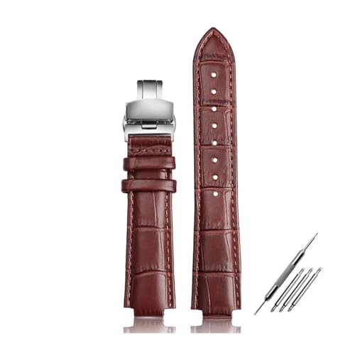 DKWOIS Armband aus echtem Leder mit Schmetterlingsverschluss, kompatibel mit Louis Vuitton Tambour Q1121 Herren Damen Q114k LV Rindslederarmband 21,12 mm 18,10 mm(Brown silver B,18.10mm) von DKWOIS