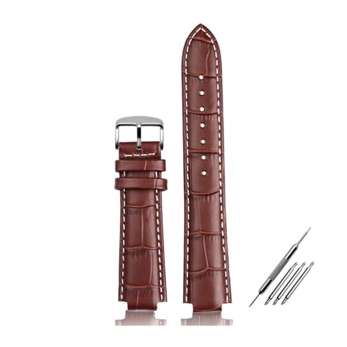 DKWOIS Armband aus echtem Leder mit Schmetterlingsverschluss, kompatibel mit Louis Vuitton Tambour Q1121 Herren Damen Q114k LV Rindslederarmband 21,12 mm 18,10 mm(Brown white silverA,18.10mm) von DKWOIS